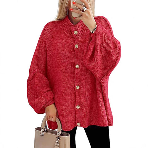 Damen oversized Strickjacke mit Knopfverschluss Drune