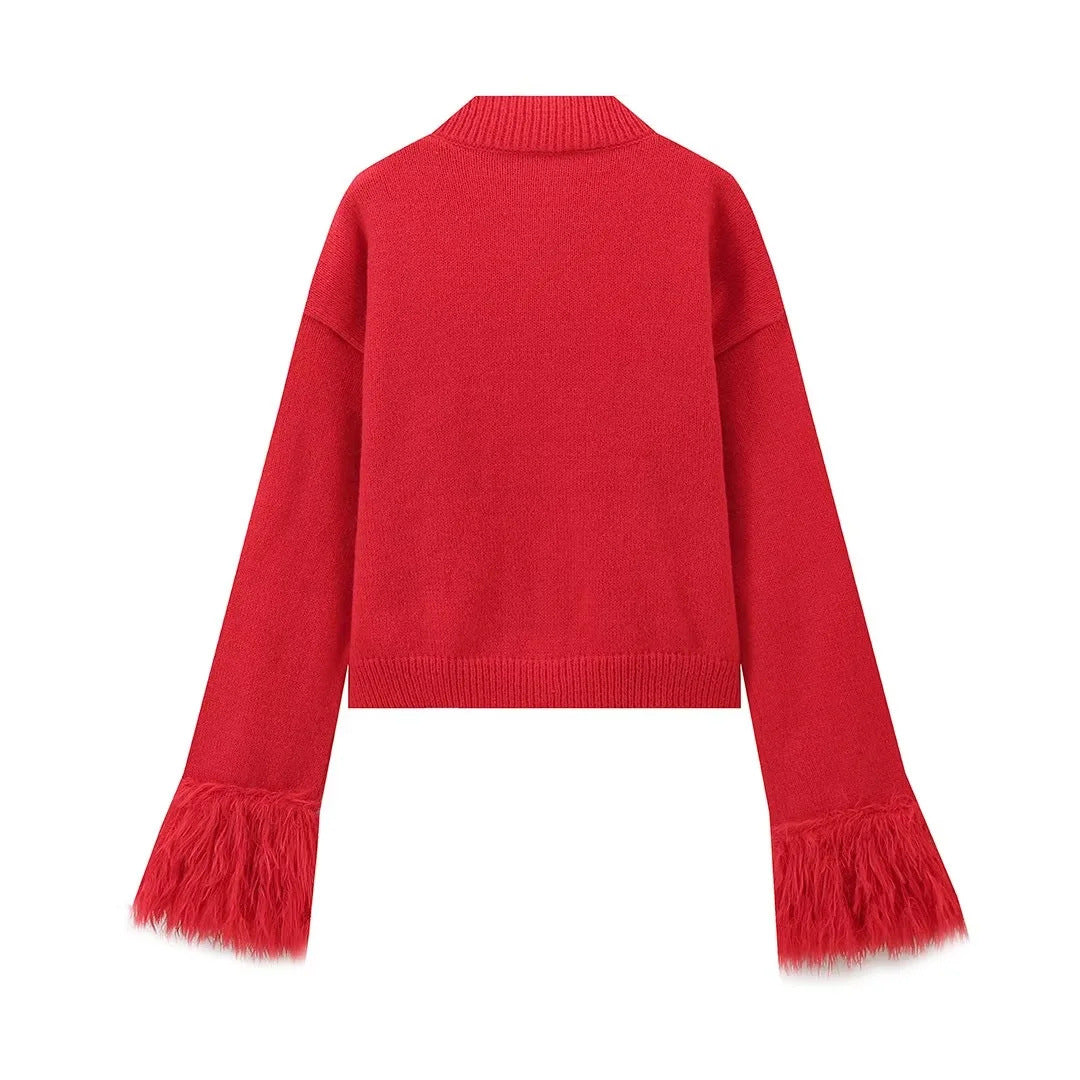 Damen eleganter Strickpullover mit Fransendetails Drune