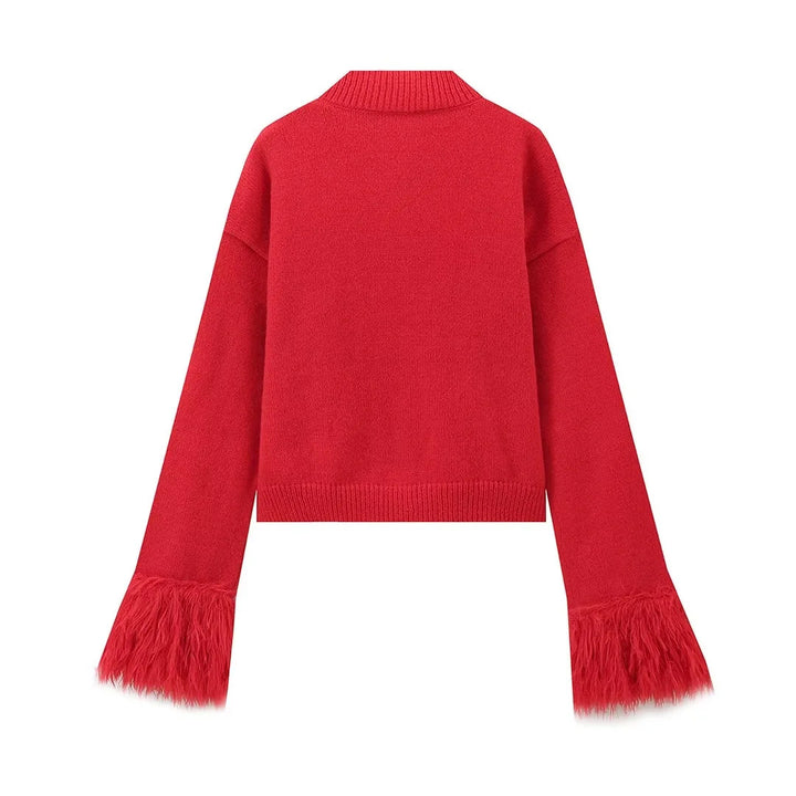 Damen eleganter Strickpullover mit Fransendetails Drune