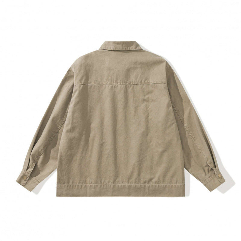 Unisex Kastenförmige Canvas-Worker-Jacke mit Frontreißverschluss und Nietapplikationen Drune