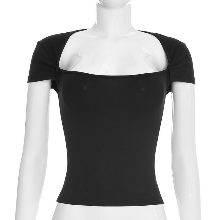 Damen Figurbetontes Kurzarmshirt mit quadratischem Ausschnitt und elastischem Material Drune