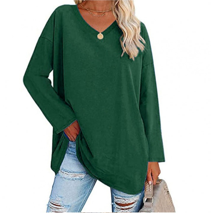 Damen Lässiges V-Ausschnitt Sweatshirt mit langen Ärmeln und asymmetrischem Saum Drune