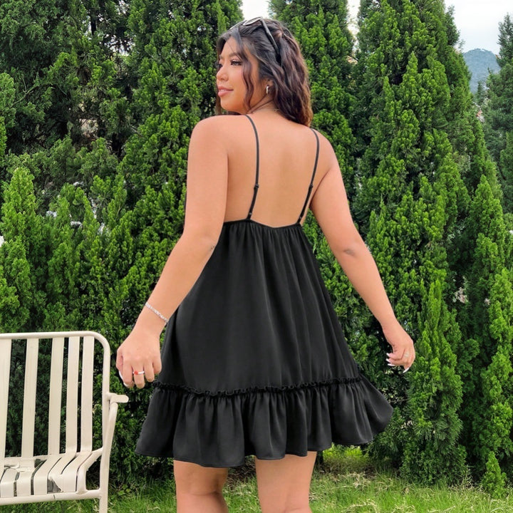 Damen luftiges Strandkleid mit Rüschenabschluss und verstellbaren Trägern Drune