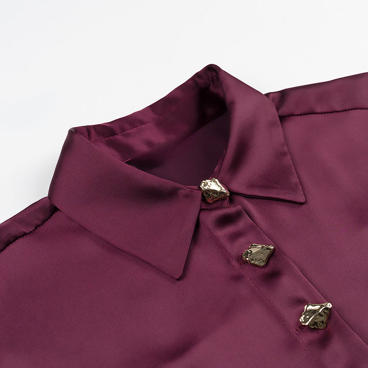 Damen nan fließende Satin-Hemdbluse mit dekorativen Zierknöpfen und geradem Schnitt Drune