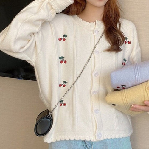 Damen Strickjacke mit floralem Motiv und Knopfverschluss Drune