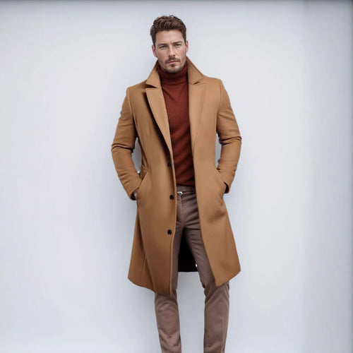 Herren nan langer Wollmixmantel mit Boucléstruktur, taillierter Silhouette und klassischem Revers Drune
