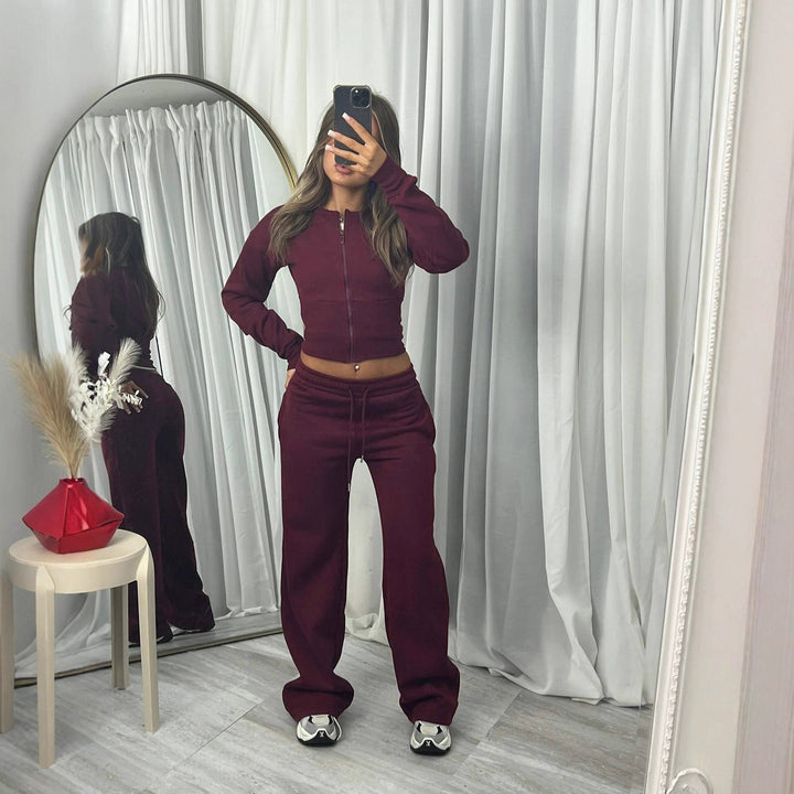 Damen cropped Kapuzenjacke und entspannte Jogginghose Set Drune