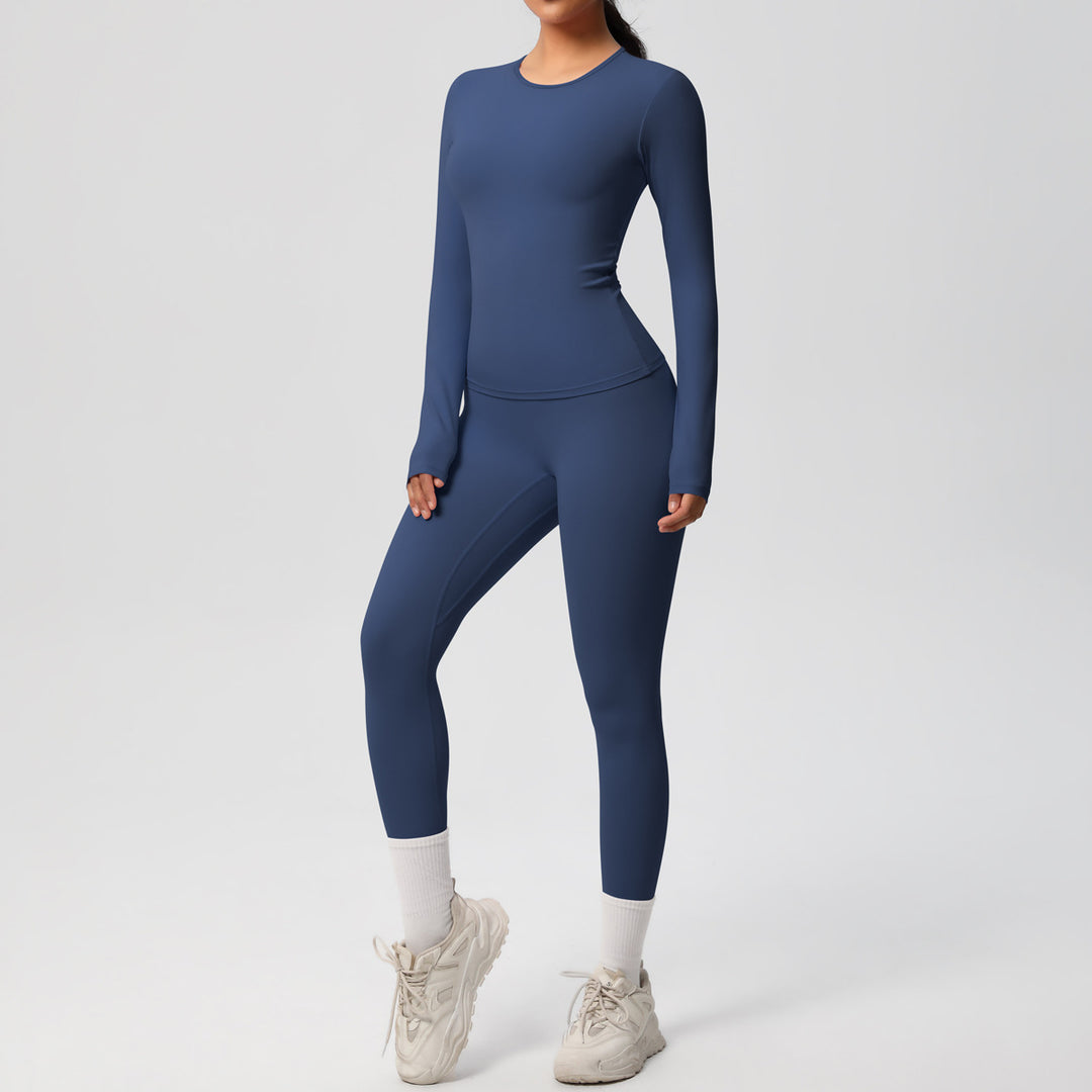 Damen Figurformendes Langarm-Top und Hochbundige Leggings Set Drune