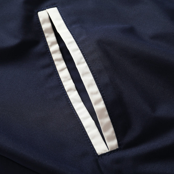 Herren Varsity-Bomberjacke im Retro-College-Stil mit kontrastärmeln und gestreiften Rippbündchen Drune