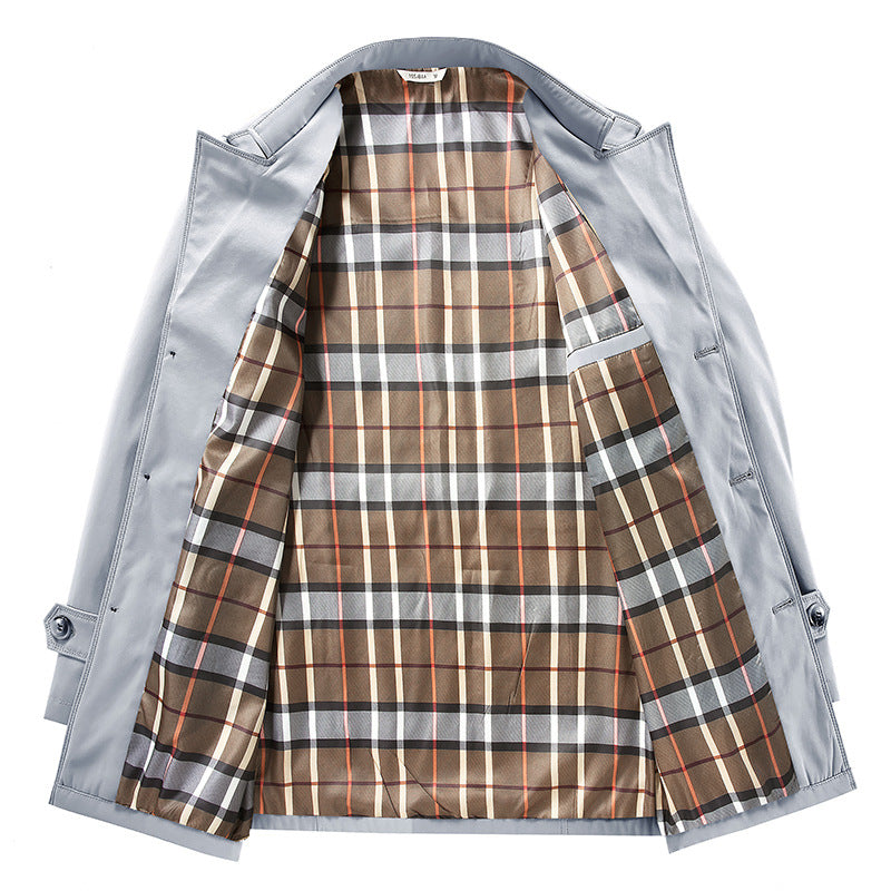 Herren Kurztrenchcoat mit kariertem Innenfutter und Schulterklappen Drune