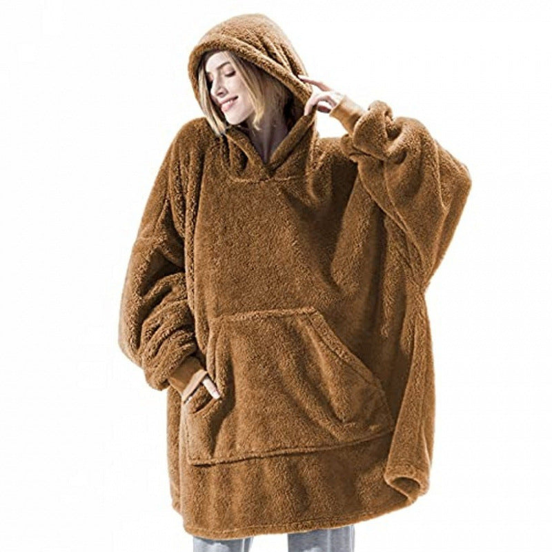 Damen Kuschelige Oversize-Hoodiejacke aus Fleece mit Kängurutasche Drune