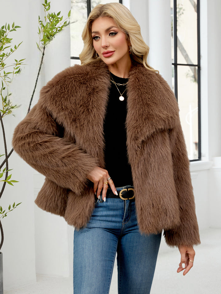 Damen Flauschige Kunstpelzjacke mit oversized Schnitt und voluminösen Ärmeln Drune
