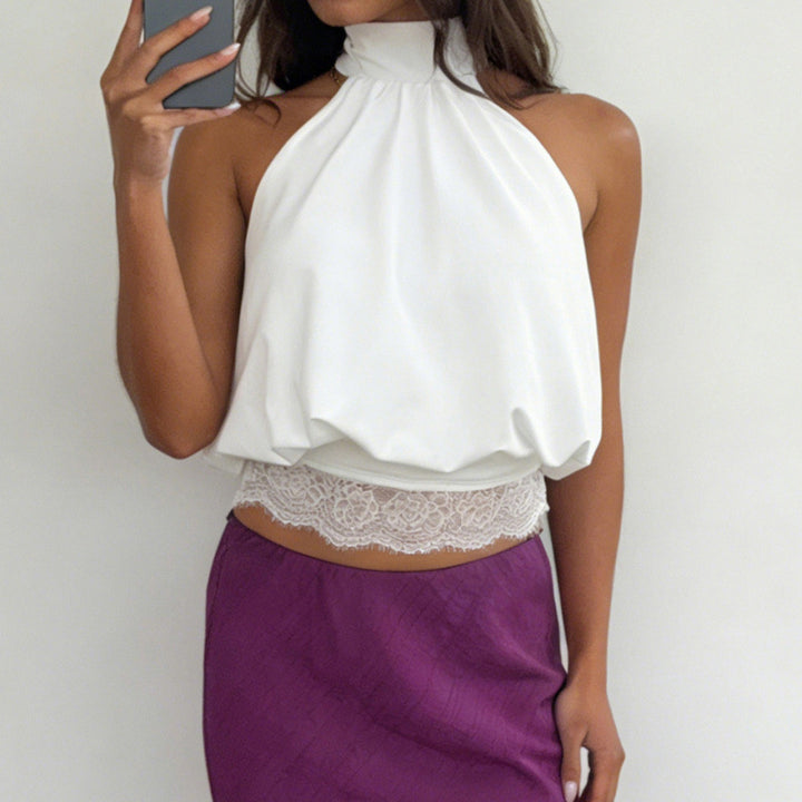 Damen elegantes halterähnliches Top mit Spitzendetails und lockerem Schnitt Drune