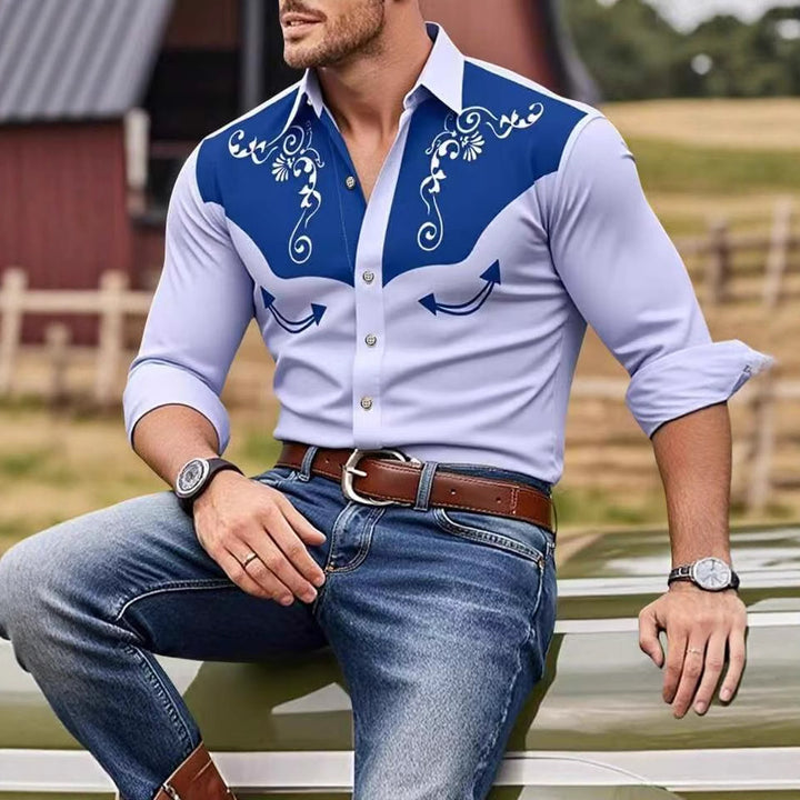 Herren Westernhemd mit dekorativem Design und Stickereien Drune