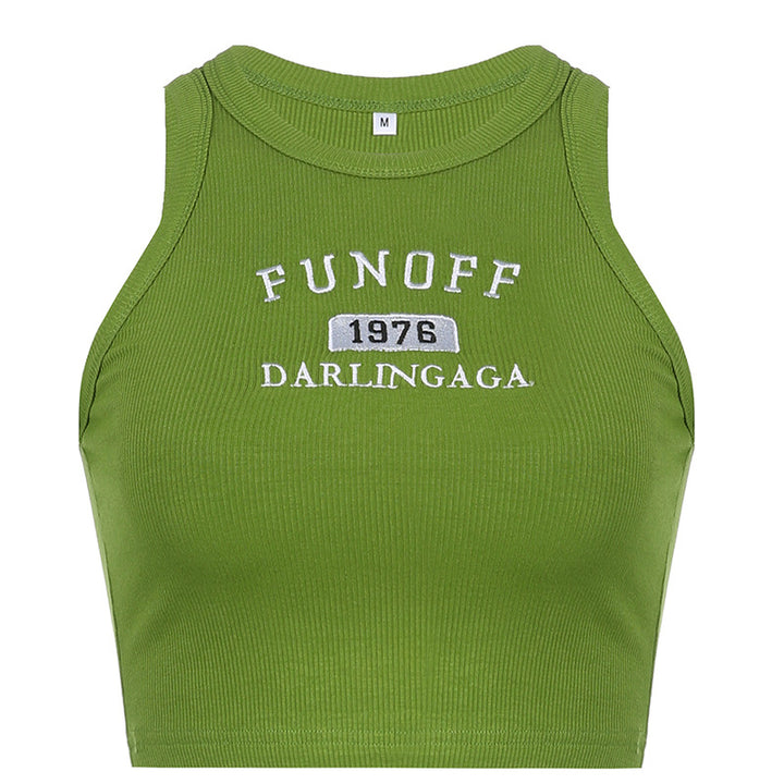 Damen sportliches Crop-Top mit stylischem Schriftzug und hochgeschlossenem Design Drune