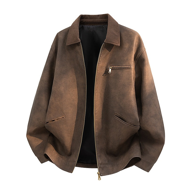 Herren Lässige Kunstlederjacke mit Stehkragen und praktischen Taschen Drune