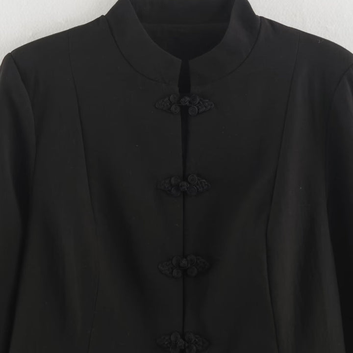 Damen Kurzjacke im Chinoiserie‑Stil mit Stehkragen und Knotenknopfverschluss Drune