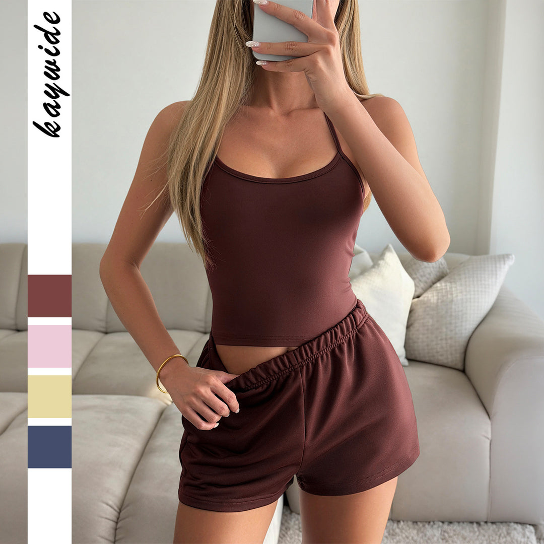 Damen Sportliches Zweiteiliges Set mit trägerlosem Oberteil und elastischen Shorts Drune