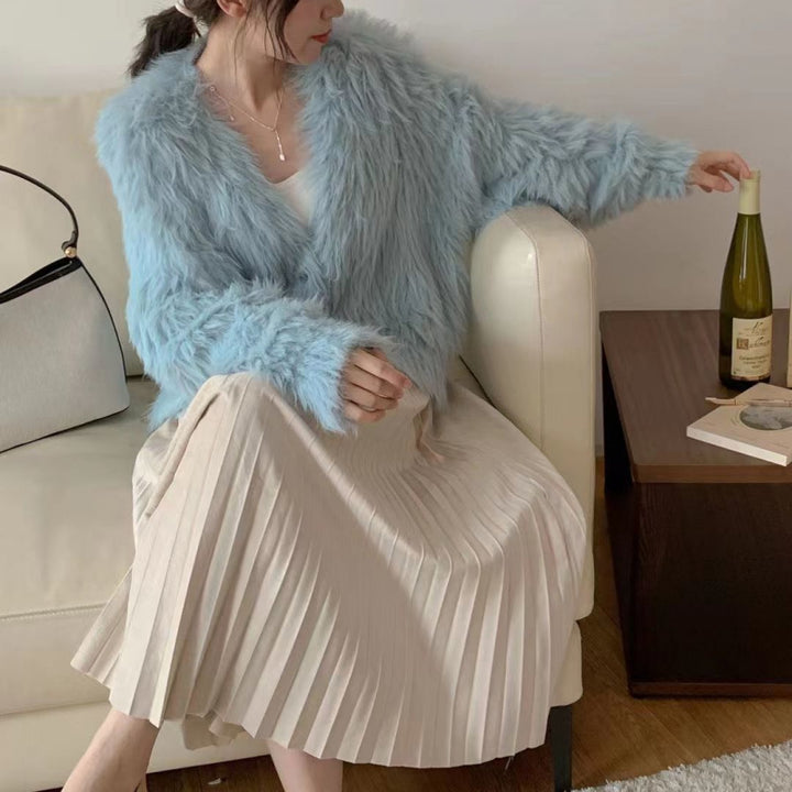 Damen Flauschiger Cardigan mit Herzknöpfen Drune