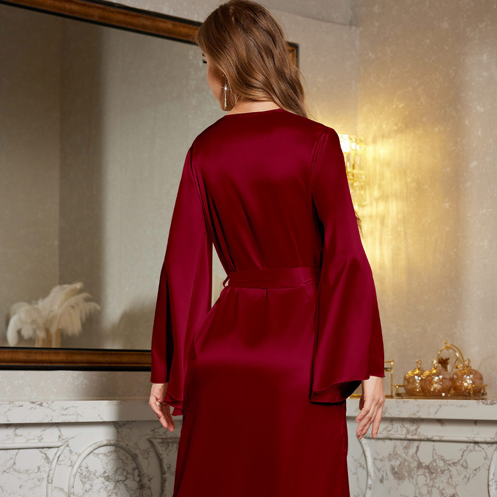 Damen Satin Kimono-Robe mit eleganten Spitzenverzierungen und weitem Schnitt Drune