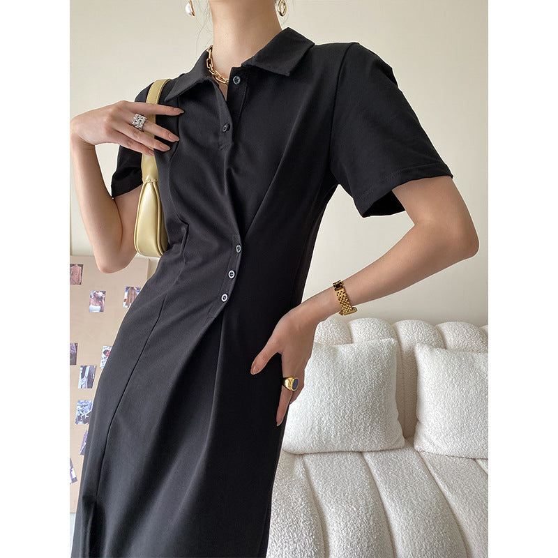 Damen lässiges Polokleid mit Knopfdetails und asymmetrischem Saum Drune