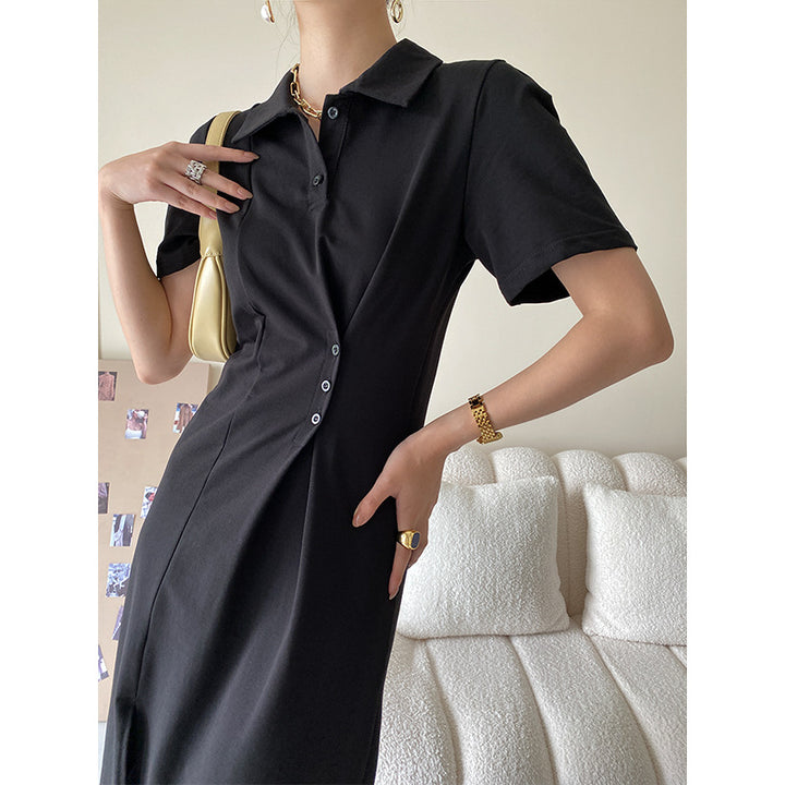 Damen lässiges Polokleid mit Knopfdetails und asymmetrischem Saum Drune