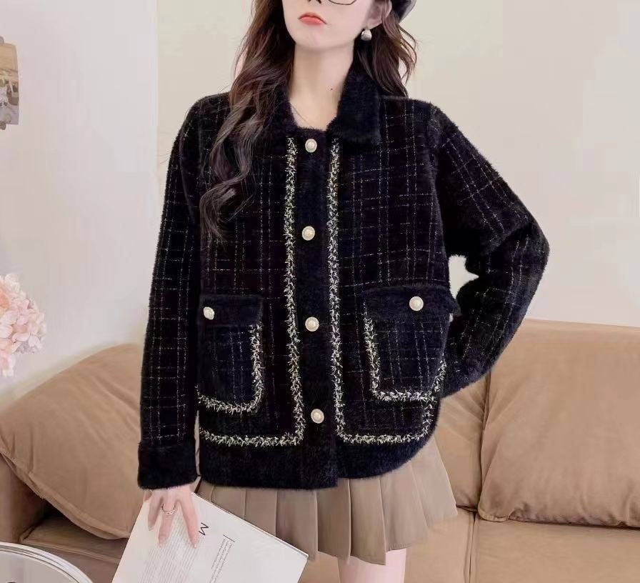 Damen elegante Jacke mit zeitlosem Hahnentrittmuster Drune