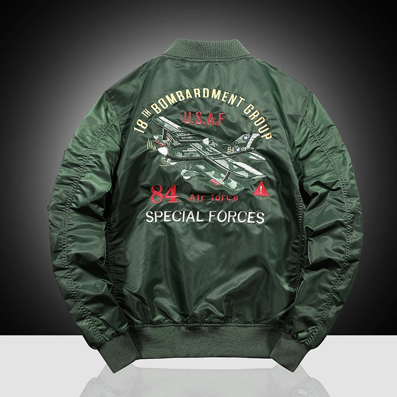 Herren Bomberblouson im Military-Patchstil mit Ärmel-Utilitytasche und geripptem Kragen Drune