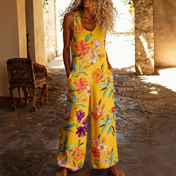 Damen Blumengemustertes Jumpsuit mit Knopfleiste und Taschen Drune