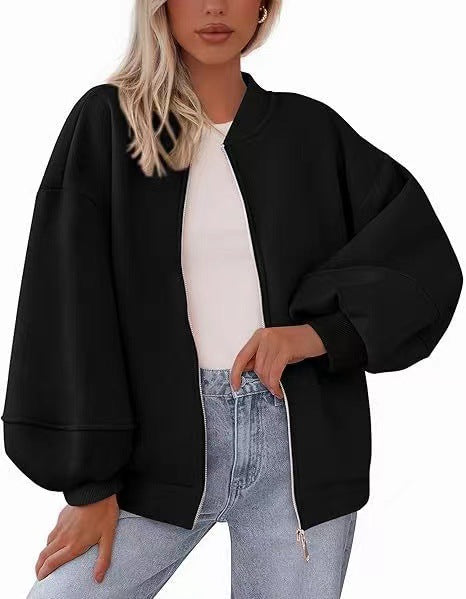 Damen Oversize Bomberjacke mit Ballonärmeln und Reißverschluss Drune