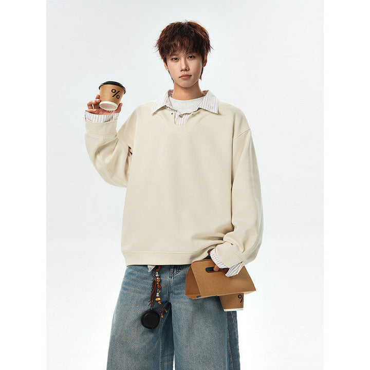 Herren Oversized Sweatshirt mit V-Notch-Kragen und Drop-Shoulder Drune