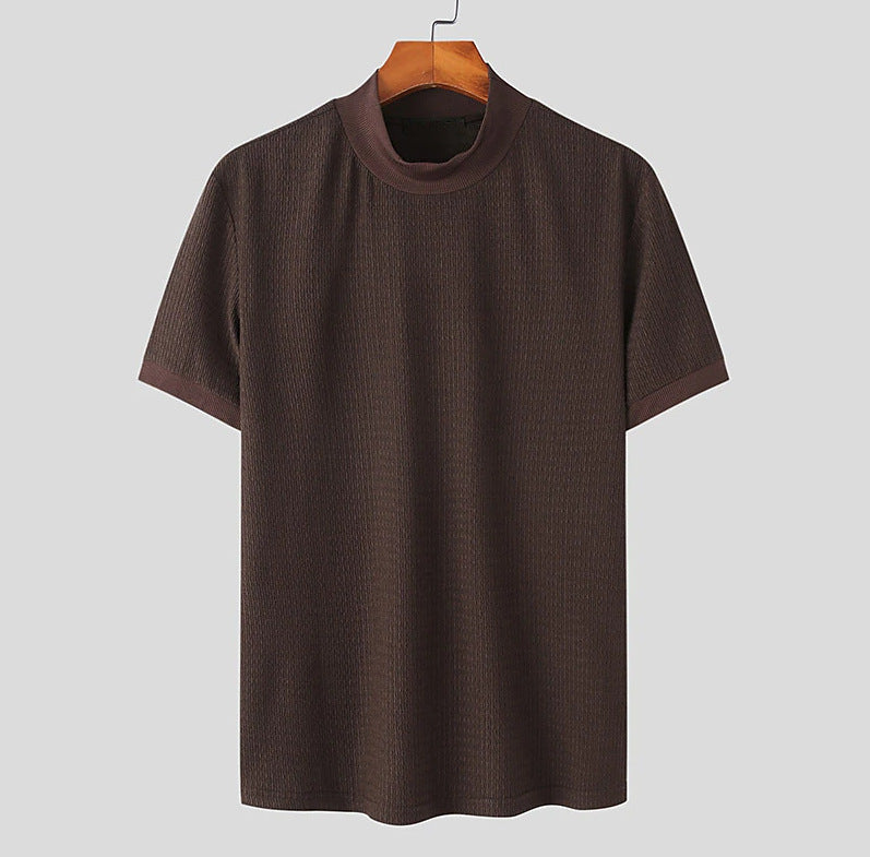 Herren nan kurzärmliges Stehkragen-Feinstrickshirt mit feiner Rippstruktur Drune