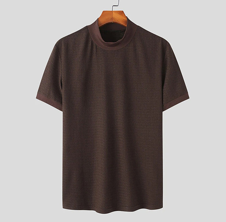 Herren nan kurzärmliges Stehkragen-Feinstrickshirt mit feiner Rippstruktur Drune