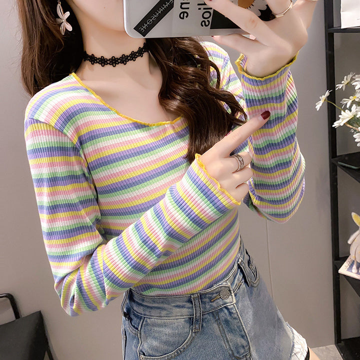 Damen trendiges Langarmshirt mit modischem Streifenmuster Drune