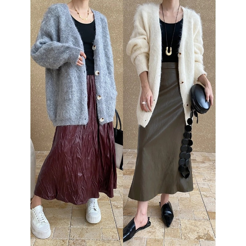 Damen kuschelige und lässige Strickjacke mit großen Knöpfen Drune