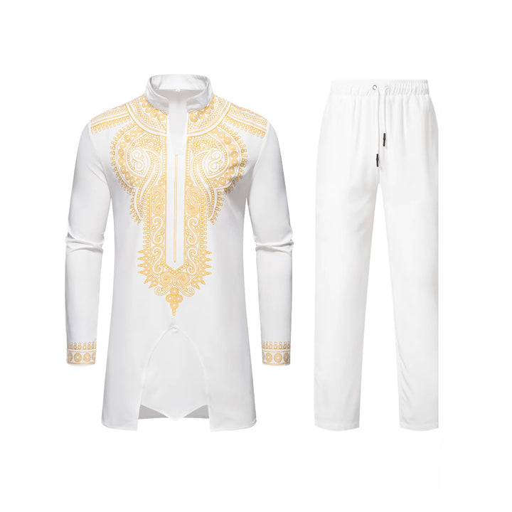 Herren Traditionelles besticktes Tunika‑Set mit Mandarinkragen und elastischer Hose Drune
