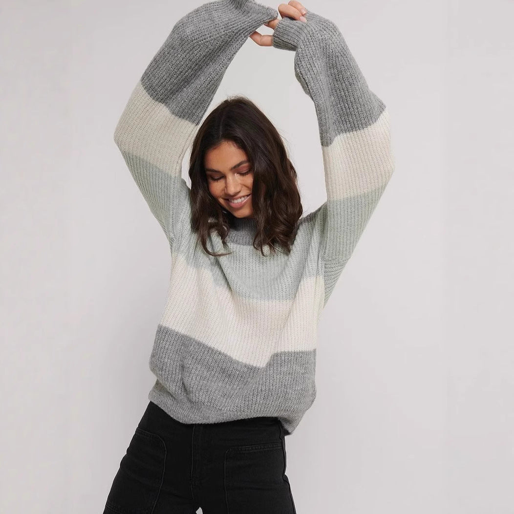 Damen modischer Pullover mit farblich abgestimmtem Blockdesign und lässigem Schnitt Drune