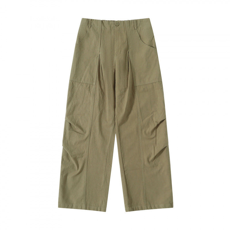 Damen High‑Waist weite Cargo‑Hose mit Teilungsnähten und aufgesetzten Taschen Drune