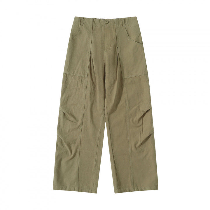 Damen High‑Waist weite Cargo‑Hose mit Teilungsnähten und aufgesetzten Taschen Drune