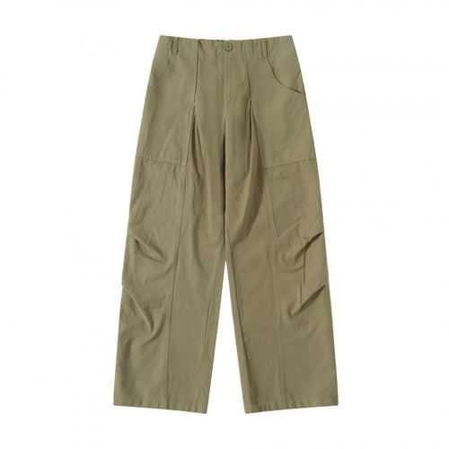 Damen High‑Waist weite Cargo‑Hose mit Teilungsnähten und aufgesetzten Taschen Drune
