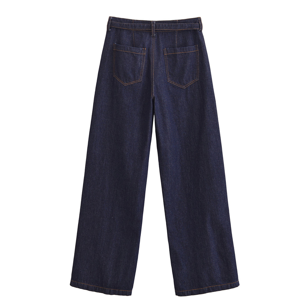 Damen Weite High‑Waist-Jeanshose im Palazzo-Schnitt mit Mittelnaht und D-Ring-Gürtel Drune