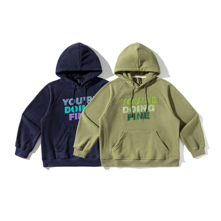 Unisex Weit geschnittener Fleece-Kapuzenpullover mit Statement-Stickerei Drune