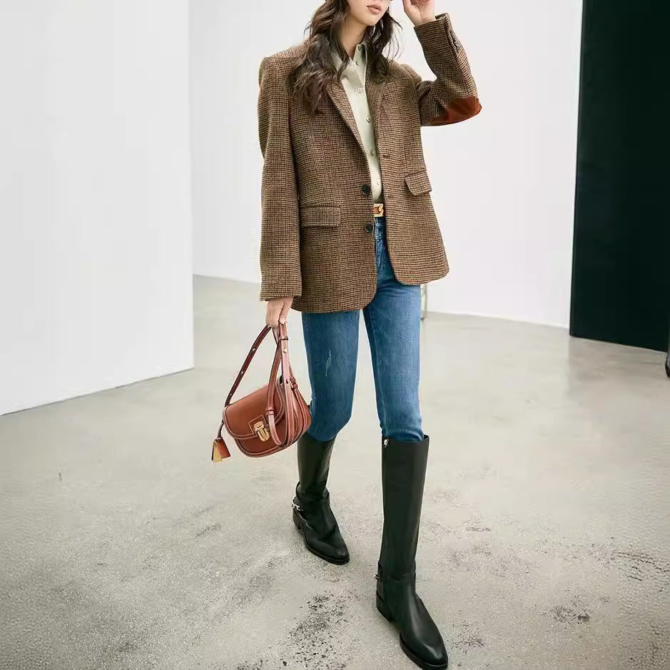 Damen Eleganter Karierter Blazer Drune