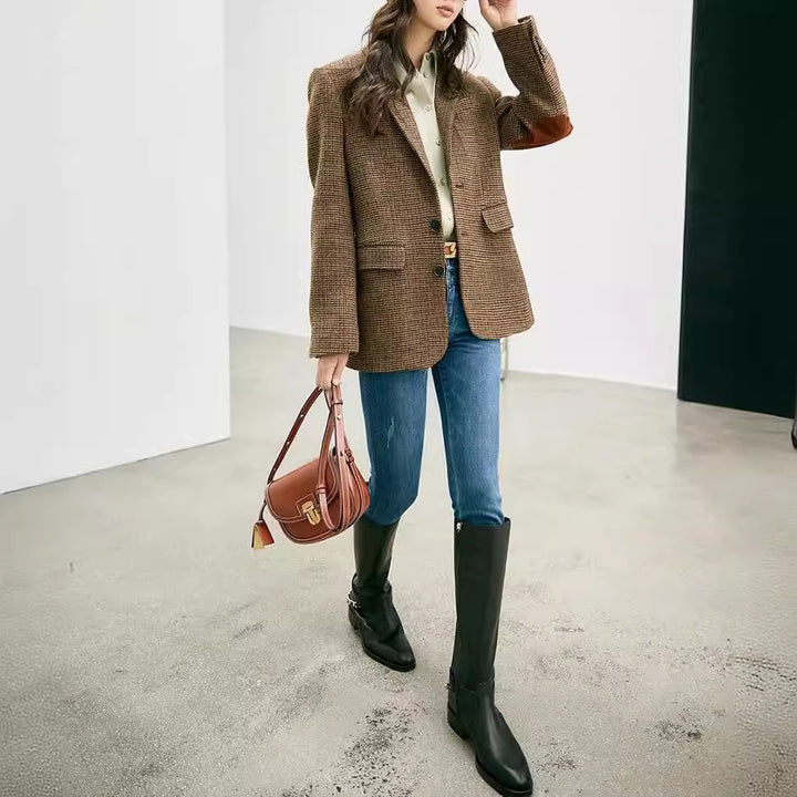 Damen Eleganter Karierter Blazer Drune