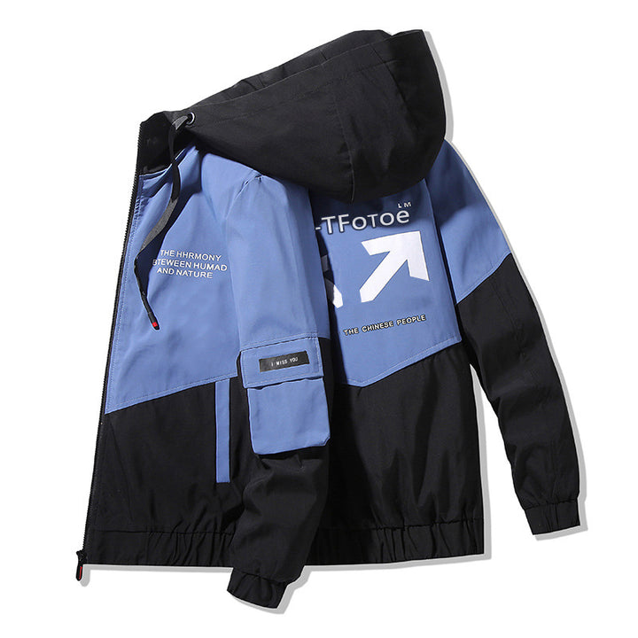 Herren Colorblock Kapuzen-Utility-Jacke mit Printdetails und taktischen Taschen Drune