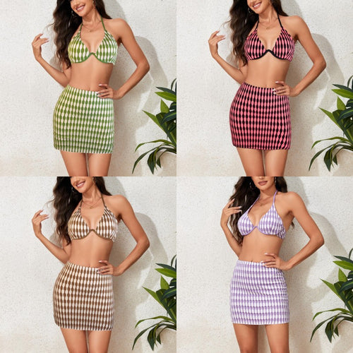 Damen Triangel-Bikini mit modischem Wickelrock und verspieltem Design Drune
