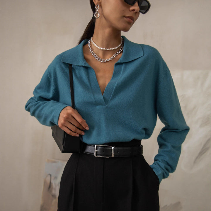 Damen eleganter Strickpullover mit modischem Stehkragen Drune