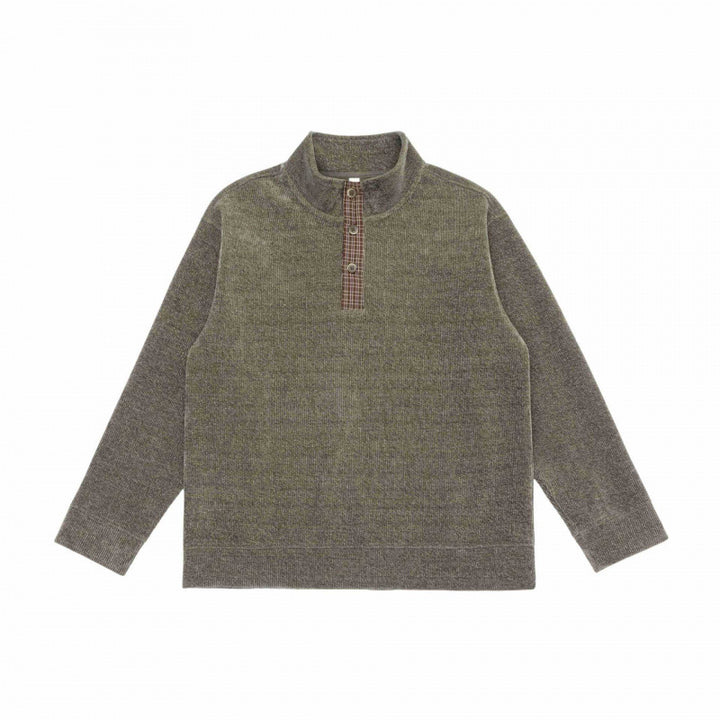 Unisex Boxy-Strickpullover mit halber Knopfleiste und Stehkragen Drune