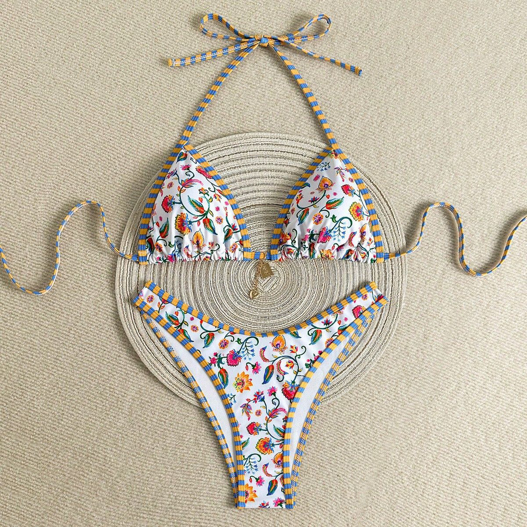 Damen Triangel-Bikini mit buntem Floral-Print Drune