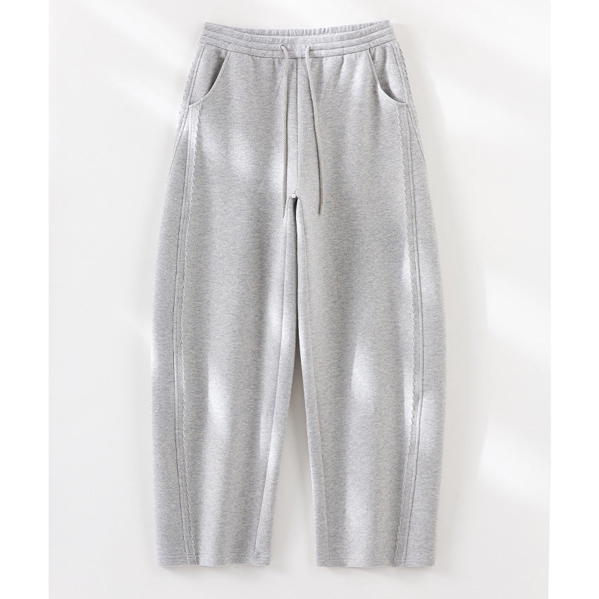 Damen Relaxed-Fleece-Hose mit hoher Taille, Tunnelzug und dekorativer Seitennaht Drune